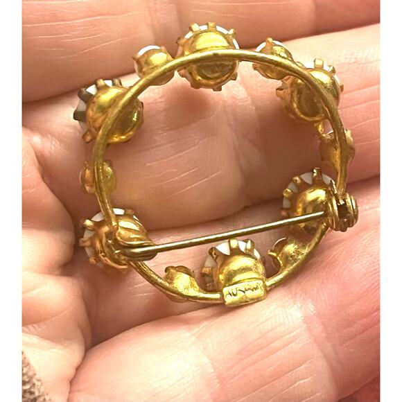 Vintage Austria Signed BROOCH 1.5" Aurora Borealis Quartz Stone Wreath Pin RARE - Picture 4 of 5